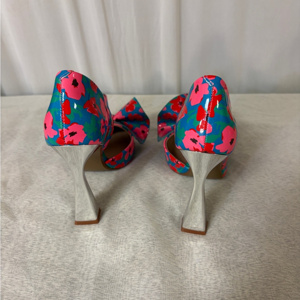 NIB Betsey Johnson Multi Blue Nobble Heels With Bow - Picture 5 of 6